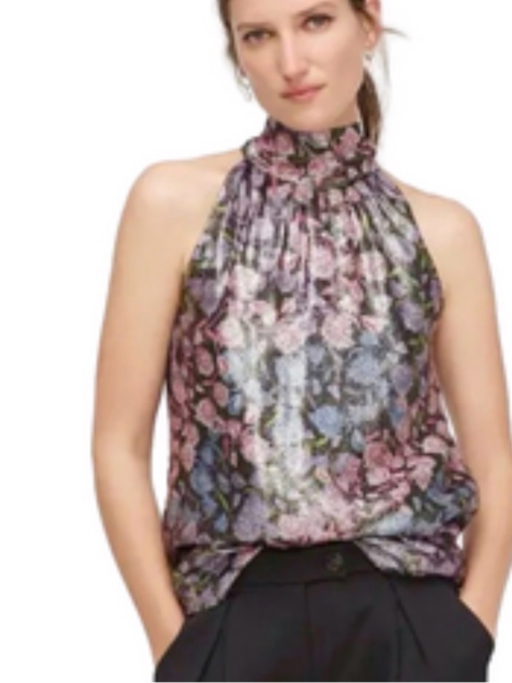 Gorgeous J. Crew Floral High-Neck Metallic Shine Halter - Feminine Beauty small